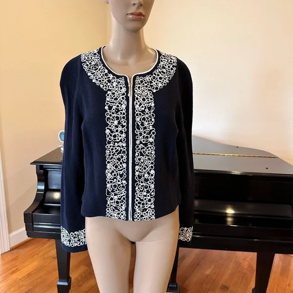 NWT Luxury Rare St John Collection Navy Pearl Embelished Cardigan/Jacket - Picture 10 of 17